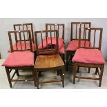 *Set of Early 19th century Six Elm Chairs, the upright back with three vertical square section