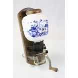 Mid 20th century Wall Hanging Coffee Grinder with Ceramic Bean Holder decorated with a Windmill,