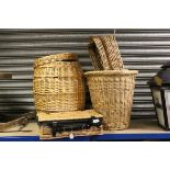 Wicker Laundry Basket together with Three Other Wicker Baskets