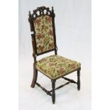 Victorian Side Chair with Upholstered Back and Seat, Pierced Carved Back Rail and Turned Ringed