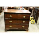 Early 19th century Mahogany Chest of Three Long Drawers raised on Ogee Bracket Feet, 109cms wide x
