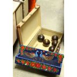 Early 20th century suitcase containing a quantity of antique bowls with jack, together with a