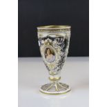 19th century Bohemian Glass, overlay and gilt decoration with a floral and figurative panel, 15.5cms