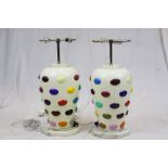 Pair of Contemporary Double Branch Table Lamps decorated with raised coloured spots, 55cms high