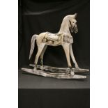 Rustic carved wooden, painted rocking horse