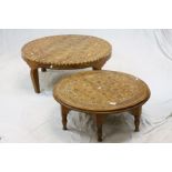 Two Middle Eastern Mother of Pearl Inlaid Circular Coffee Tables, 71cms diameter and 82cms diameter