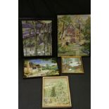 Five framed embroideries