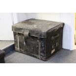 Large 19th century Wicker Canvas Covered Travelling Trunk with Leather fittings, 81cms wide x