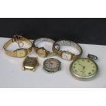A small collection of vintage watches to include a trench type wrist watch and a top wind pocket