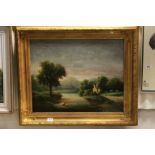 Victorian large oil on canvas of a country scene