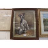 Oil painting study of a Jack Russell terrier in oak frame