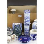 Mixed Lot of Ceramics and Glass including Boxed Holmegaard Blue Glass Bowl, Modern Chinese Blue