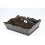 Antique Oak Double Cutlery Tray with Shaped Edge, 35cms long