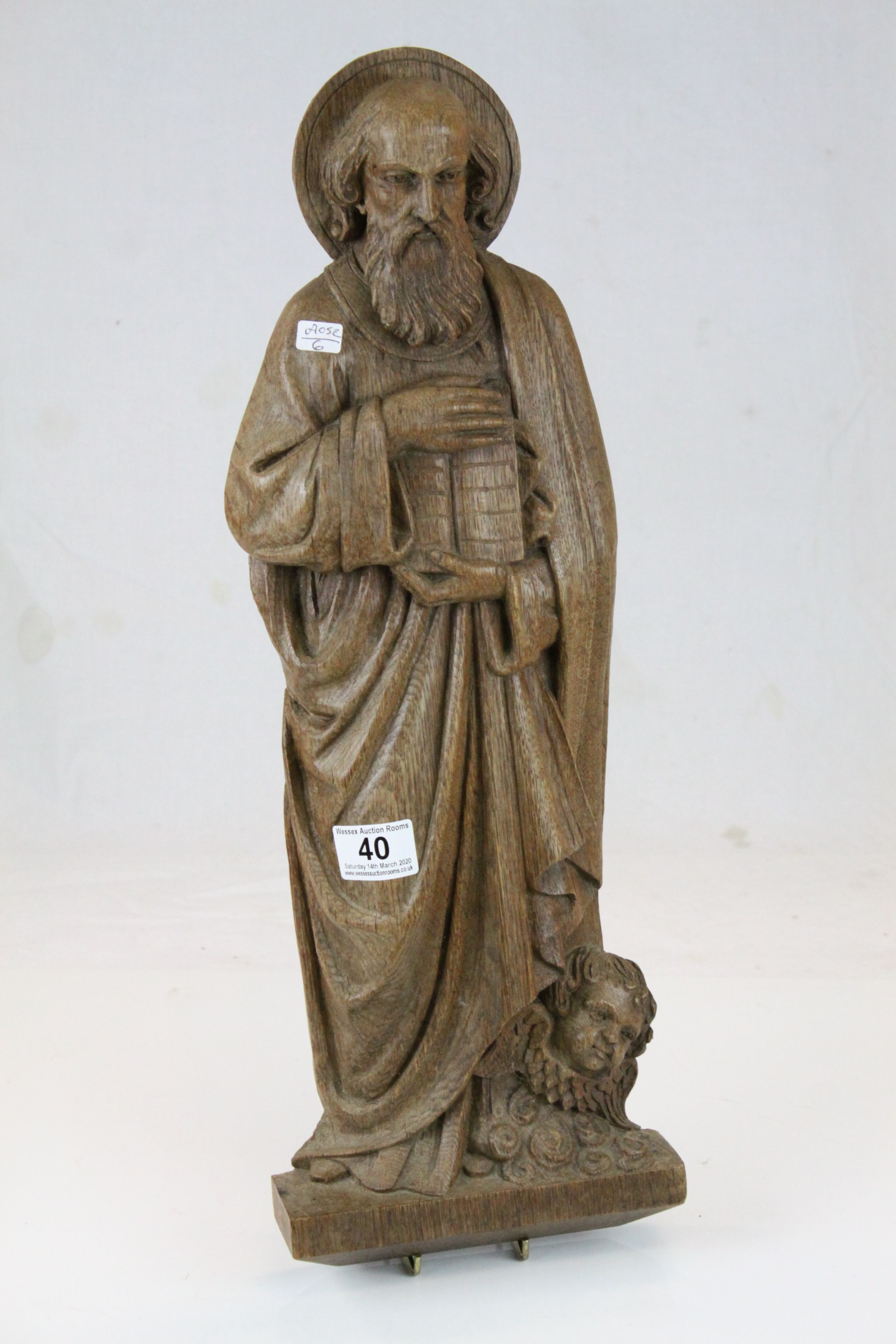Victorian well carved oak figure of a Christian Saint