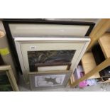 Group of framed paintings and prints to include early 20th century watercolour, rural farm scene