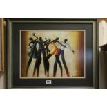 M Harold framed oil painting study of Afro Caribbean jazz dancers