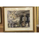 Thyagaras large watercolour market scene with figures, signed