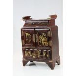 20th century Japanese Lacquered Jewellery Cabinet with gilded floral and bird decoration, 34cms