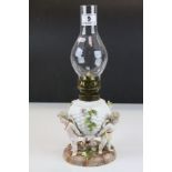 19th / Early 20th century Continental Porcelain Oil Lamp in the form of Three Putti holding a