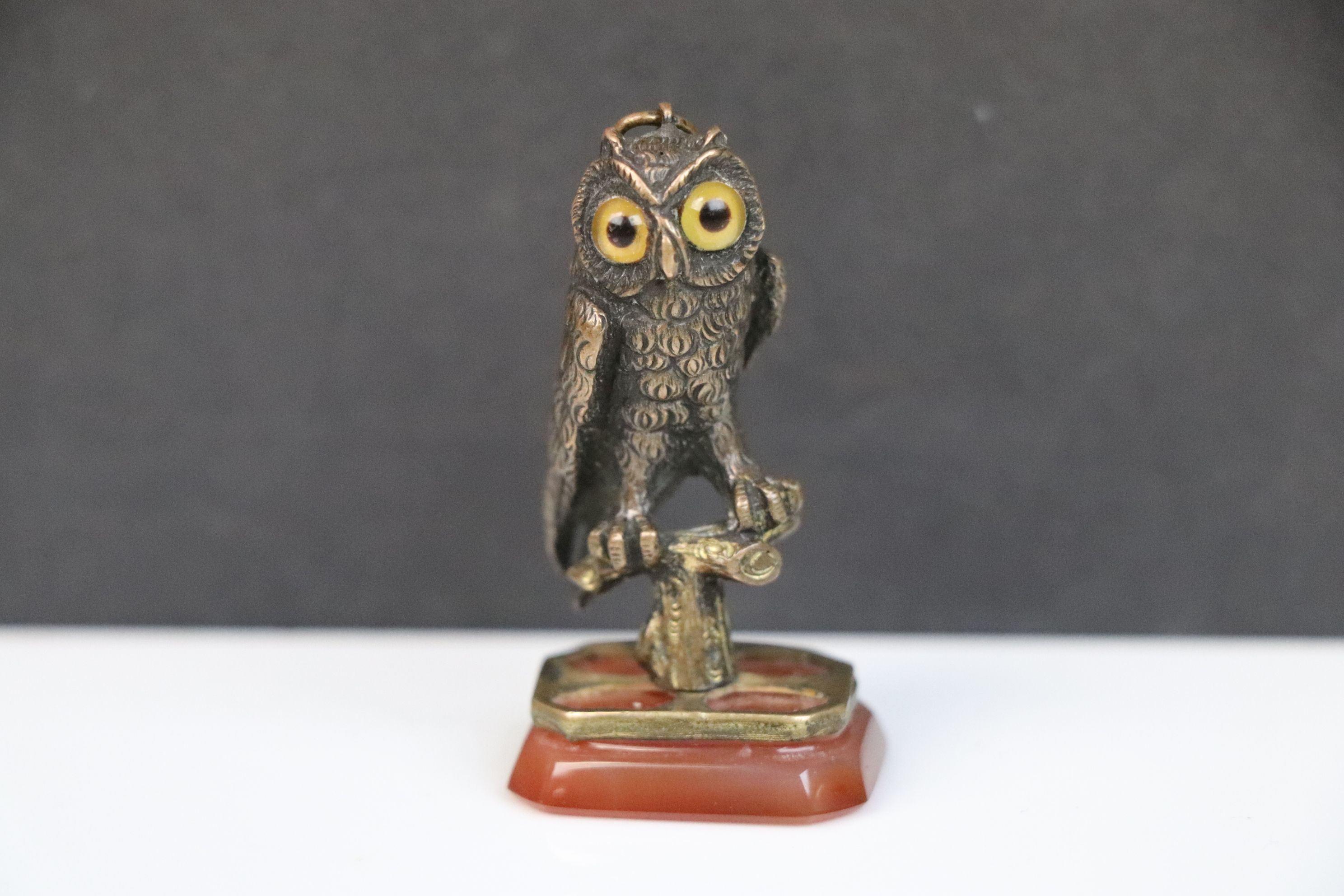 Antique fob seal in the form of an owl with glass eyes