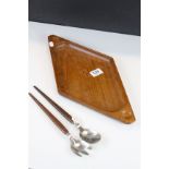 1960's Retro Danish Sowe Konst Teak Tray plus Pair of Denmark Stainless Steel and Wooden Handled