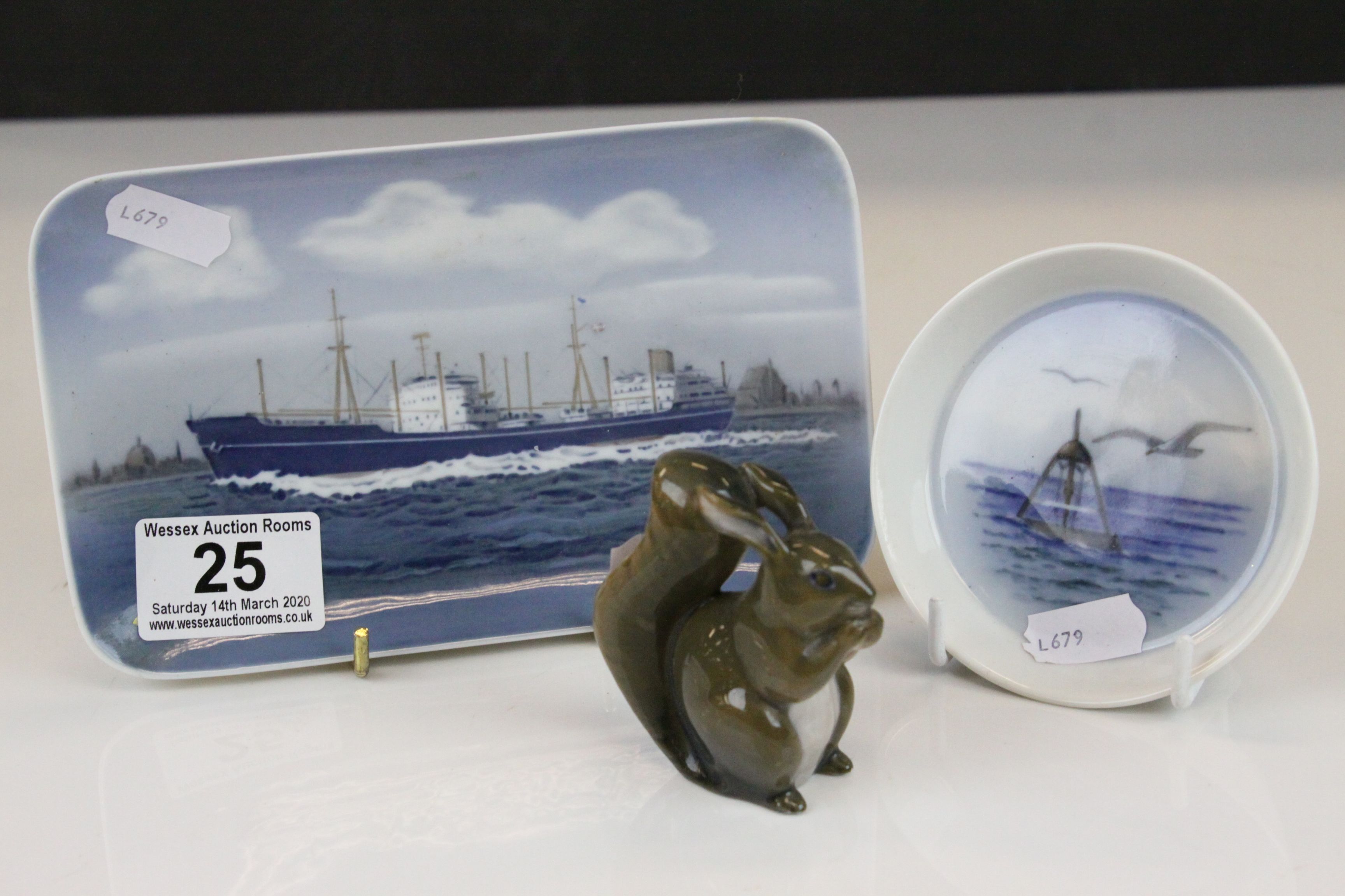 Royal Copenhagen Model of a Squirrel, 6.5cms high together with Royal Copenhagen Pin Tray