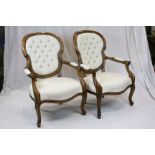 Pair of ' The Stuart Jones Collection ' Victorian Style Button Back Armchairs, upholstered in