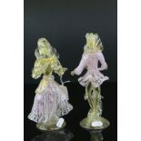 Pair of Mid 20th century Murano glass style young lovers, 22cms high