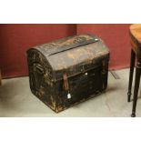 19th century canvas dome top trunk with initialled inscription