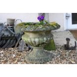 Pair of Composite stone urn shaped garden planters