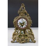 Antique gilt brass French single train movement bracket clock, with ceramic face and panel