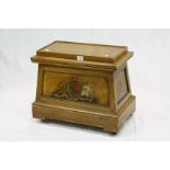 Box Stool with a stipple painted effect and decorated with the Royal Coat of Arms, raised on brass