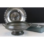 Borrowdale dish with Lancastrian Rose central, vintage Howard pewter #1189 Art Nouveau pedestal dish