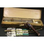 Mid 20th century boxed archery set, to include bow, arrows, leather quiver, several medals including