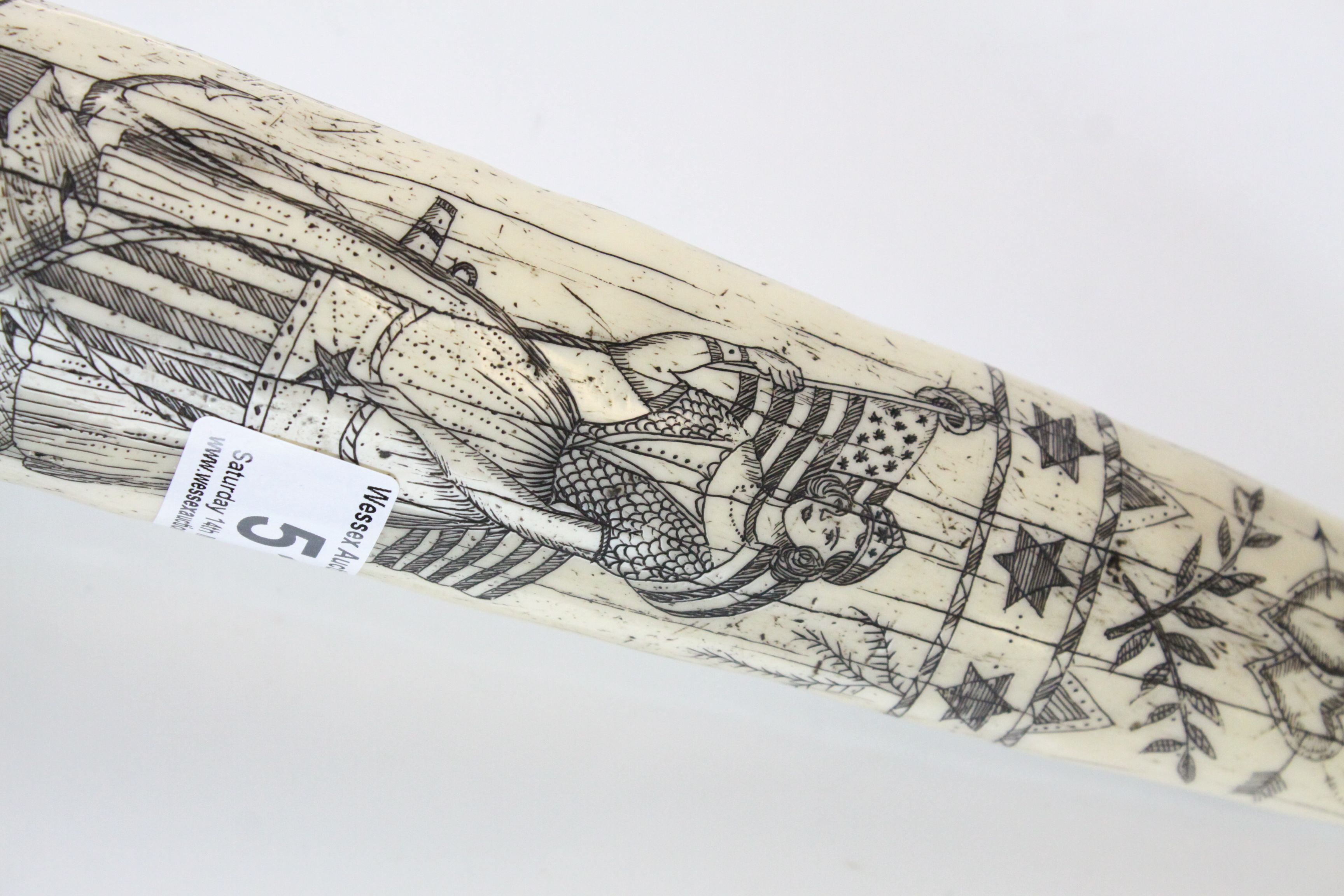 Resin Scrimshaw style tusk inscribed Ship James Allen, Liberty, 57cms long - Image 3 of 5