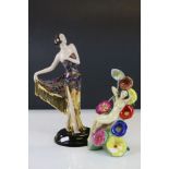 Carltonware Art Deco Style Figurine ' The Carlton Girl Hollyhocks ' 23cms high together with