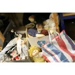 Quantity of puppets and dolls, to include Cabbage Patch, Bisto Kids, monkey etc (2 boxes)