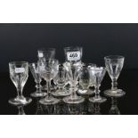 Group of ten antique wine and other glasses