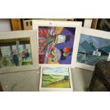 Four contemporary framed oil paintings, to include Cliff Britton x 3, cafe scene, still life &