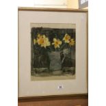 Michael Whittlesea RWS, Framed and Glazed Watercolour of Daffodils with exhibition label to verso,