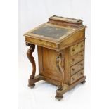 Victorian Burr Walnut and Walnut Davenport with Four Drawers to side, 55cms wide