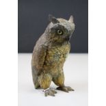19th / Early 20th century Cold Painted Spelter Owl with Hook to Beak, possibly a Pocket Watch