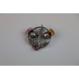 Silver Scottish Brooch in the form of Thistles set with Cairngorm & Amethyst Style Stones, Glasgow