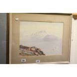 Contemporary watercolour, snow capped mountains with birds, unsigned, approx 32cm x 43cm