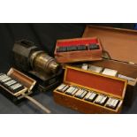 Vintage Magic lantern "The Praestantia Riley Bros Bradford" with wooden box etc and three boxes of