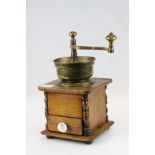 Vintage French Oak and Brass Coffee Grinder, 29cms high