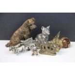 Collection of metal animal figures to include a small solid silver bear
