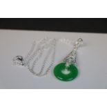 Silver and jade pendant necklace on silver chain