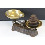 Antique set of scales with copper pans and weights