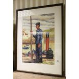 Signed oil painting portrait of a basque fishermam on a quayside